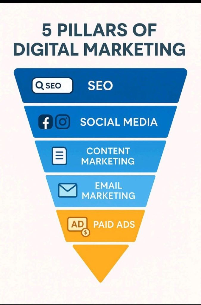 Infographic of the 5 Pillars of Digital Marketing for Business Success